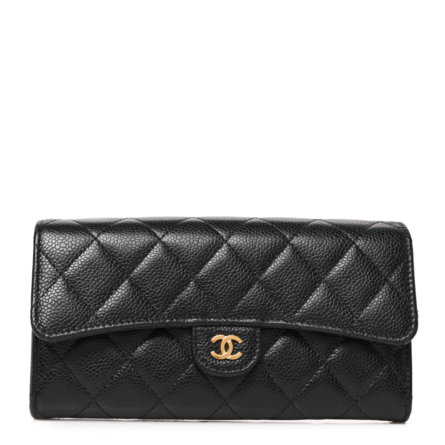 Caviar Quilted Large Gusset Flap Wallet Black