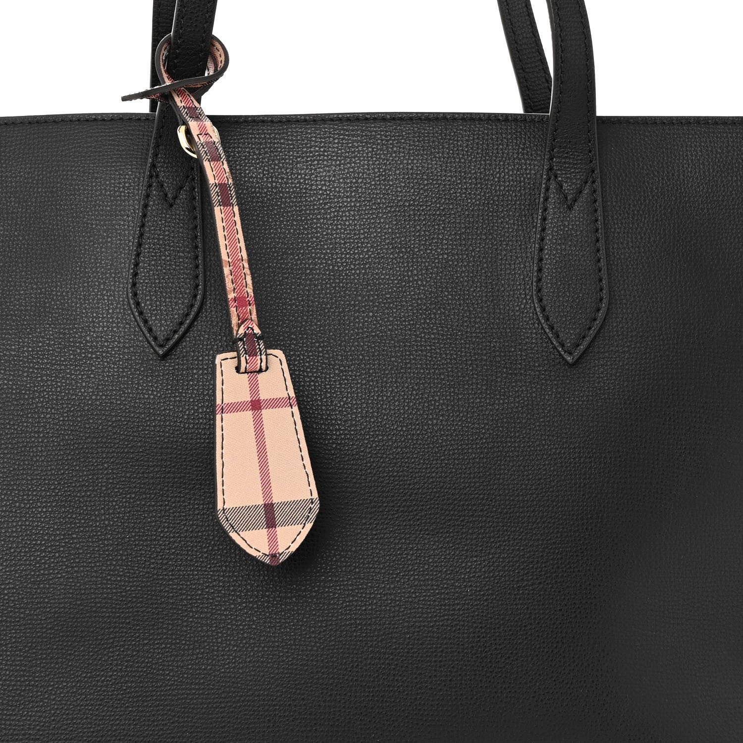 Burberry Grainy Calfskin Haymarket Colours Check Medium Zip Tote Black 9 of 11