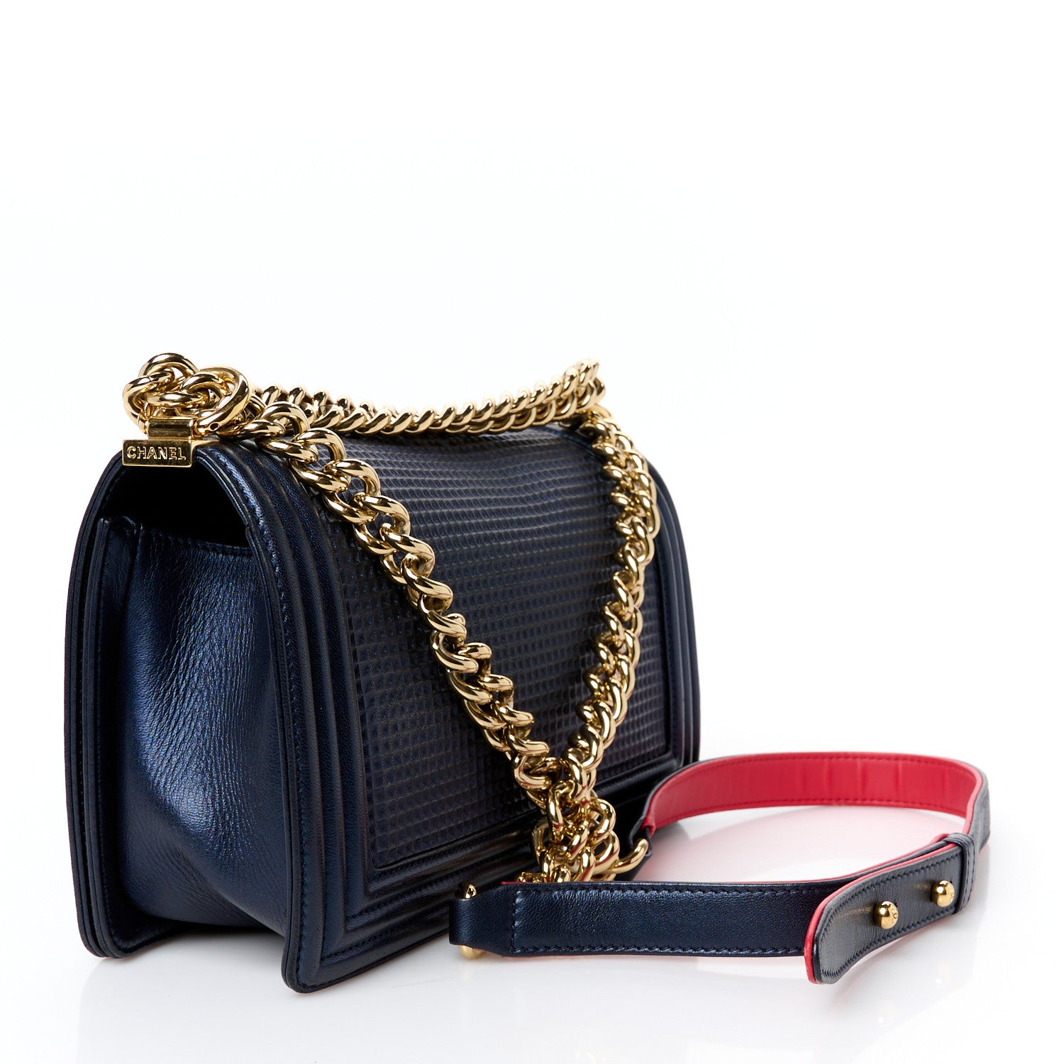 Chanel Lambskin Embossed Medium Boy Cube Flap Navy 3 of 10