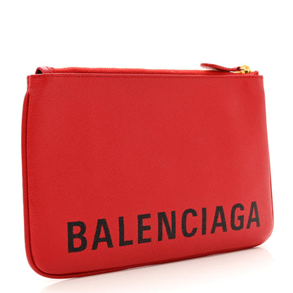 Balenciaga Signature Grained Calfskin Logo Ville Zip Pouch M Rouge Lantern Black 3 of 6