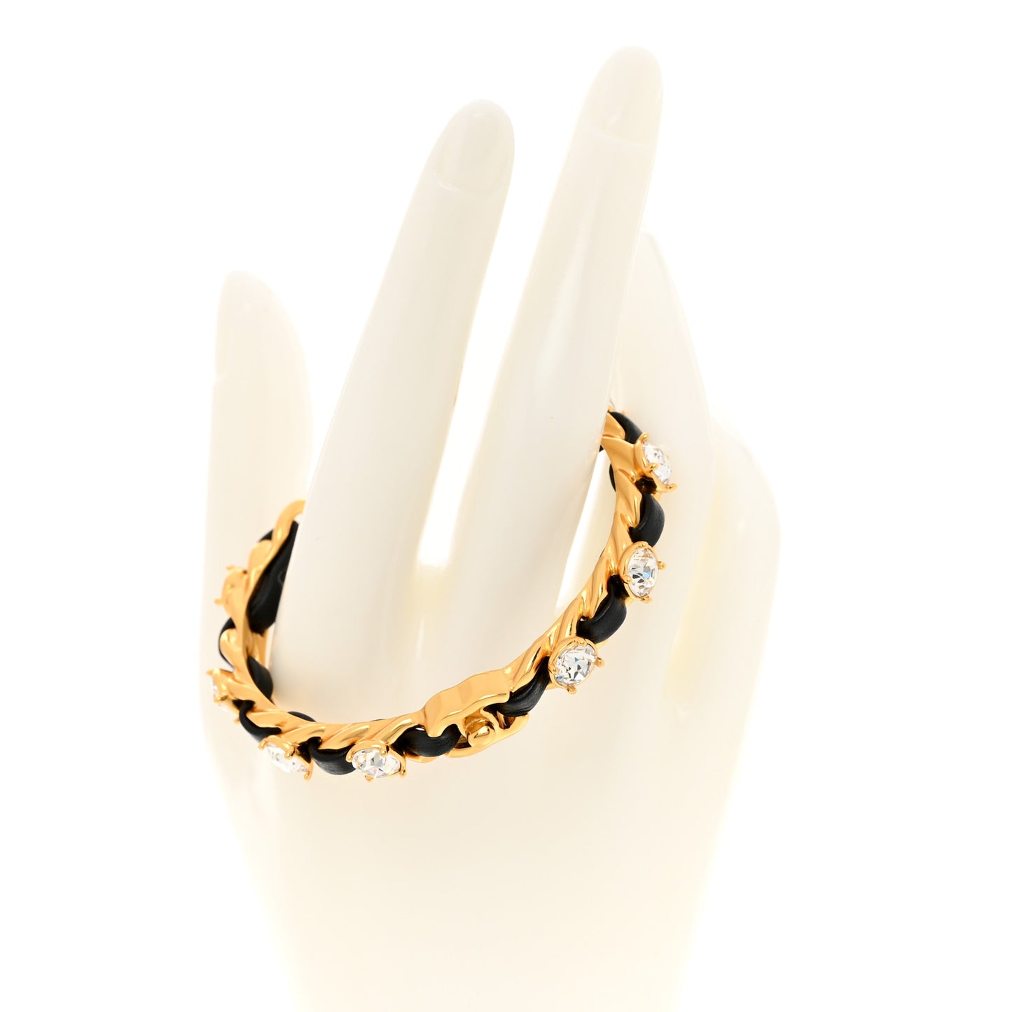 Lambskin Crystal CC Cuff Bracelet S Black Gold