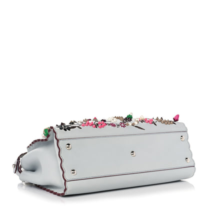 Fendi Vitello Seta Shiny Nappa Pearl Scalloped Studded Floral Embroidered Medium Peekaboo Iconic Satchel Grigio Perla Multicolor 4 of 18