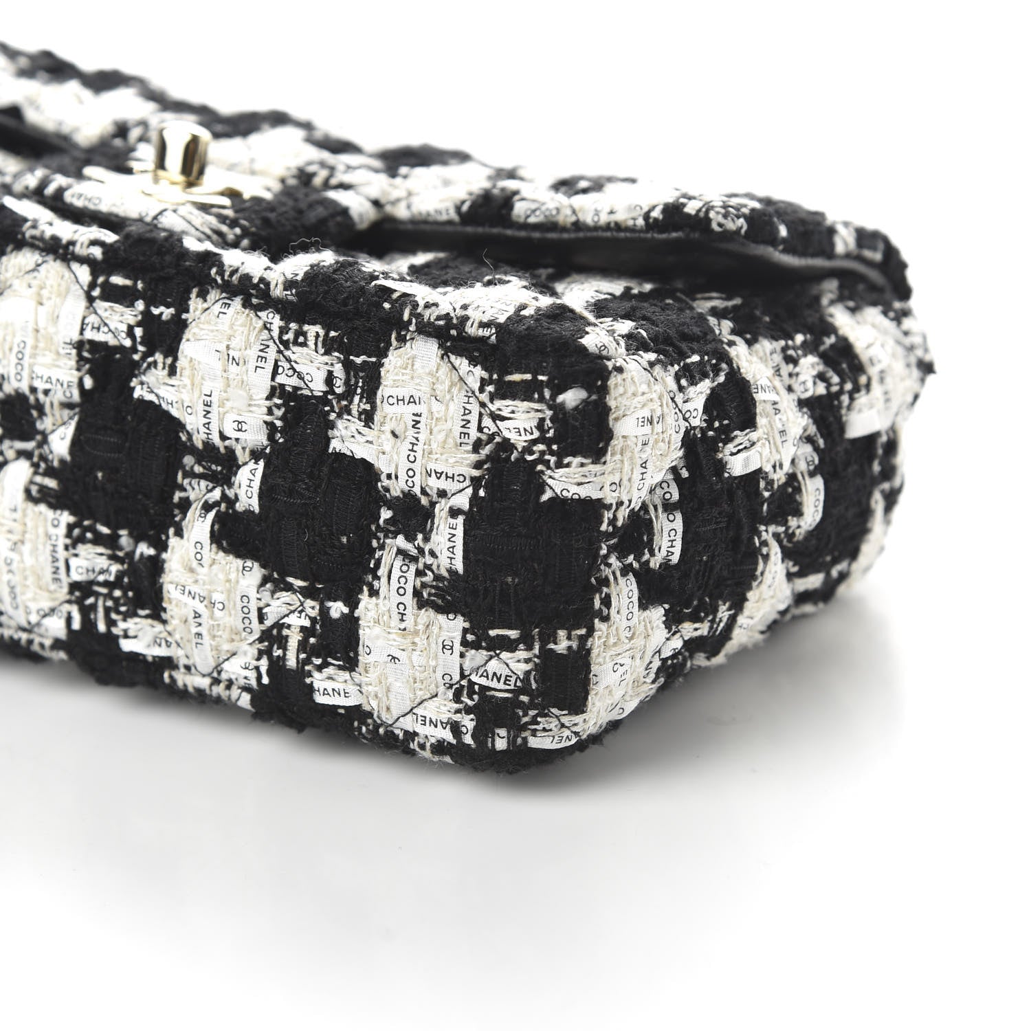 Chanel Tweed Quilted Mini Rectangular Flap Black Ecru White 7 of 11