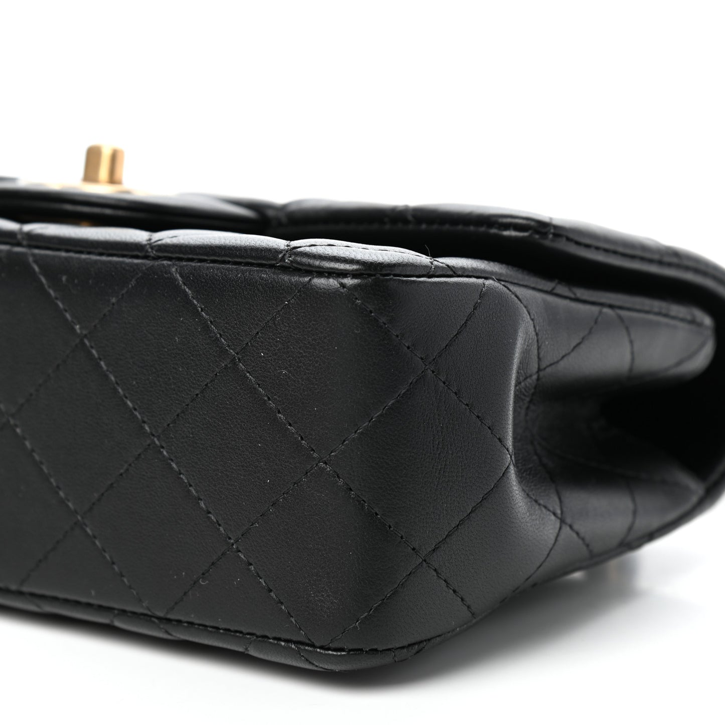 Lambskin Quilted Mini Top Handle Rectangular Flap Black