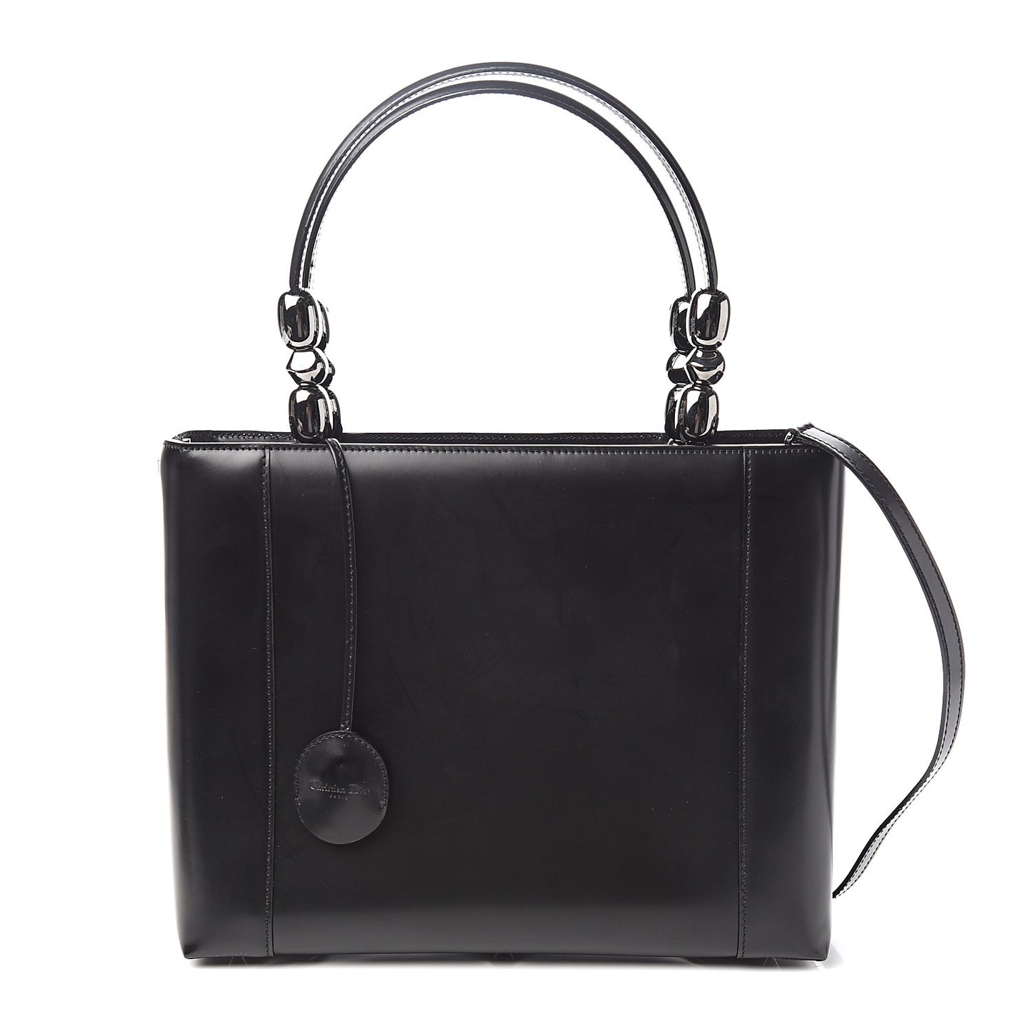 Calfskin Maris Pearl Beaded Top Handle Bag Black