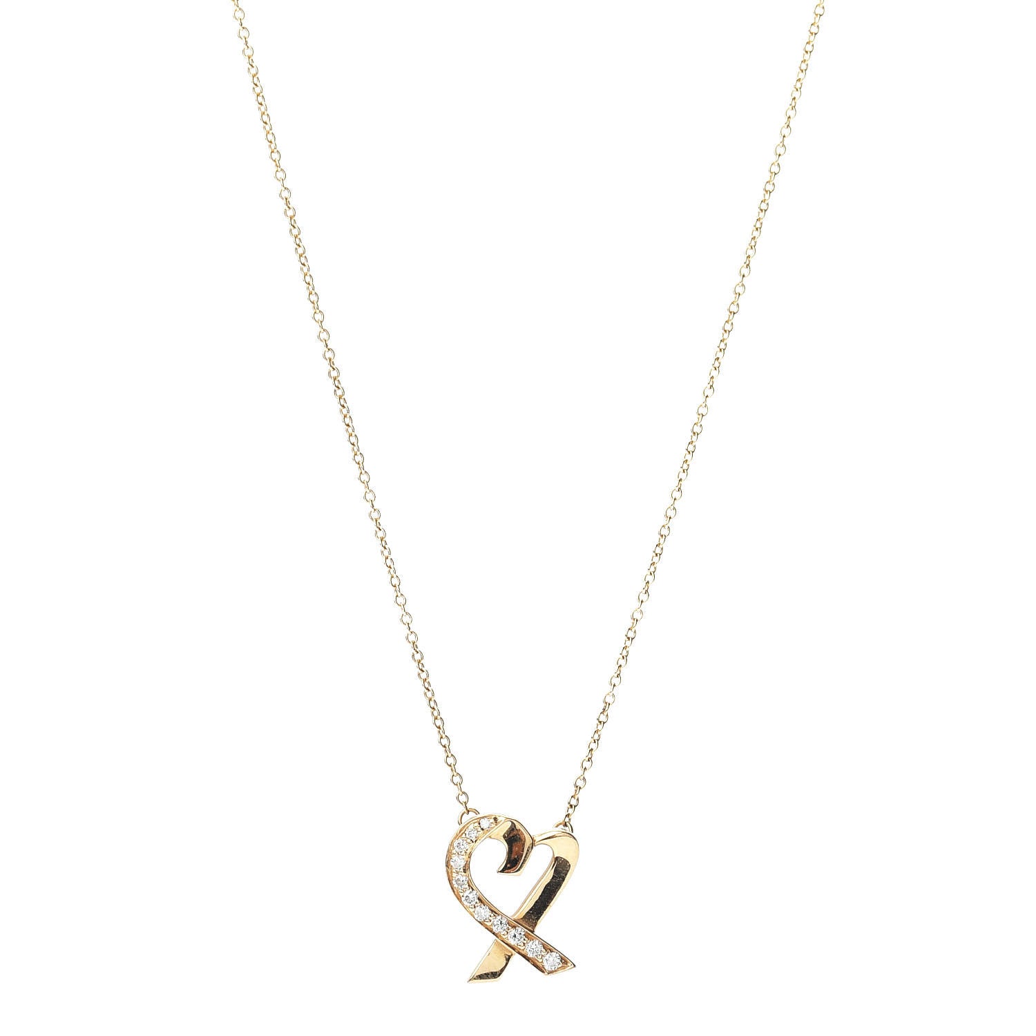 Tiffany 18K Yellow Gold Diamond Small Paloma Picasso Loving Heart Pendant Necklace 1 of 4