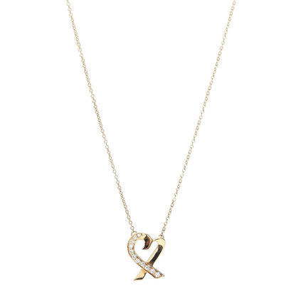 Tiffany 18K Yellow Gold Diamond Small Paloma Picasso Loving Heart Pendant Necklace 1 of 4
