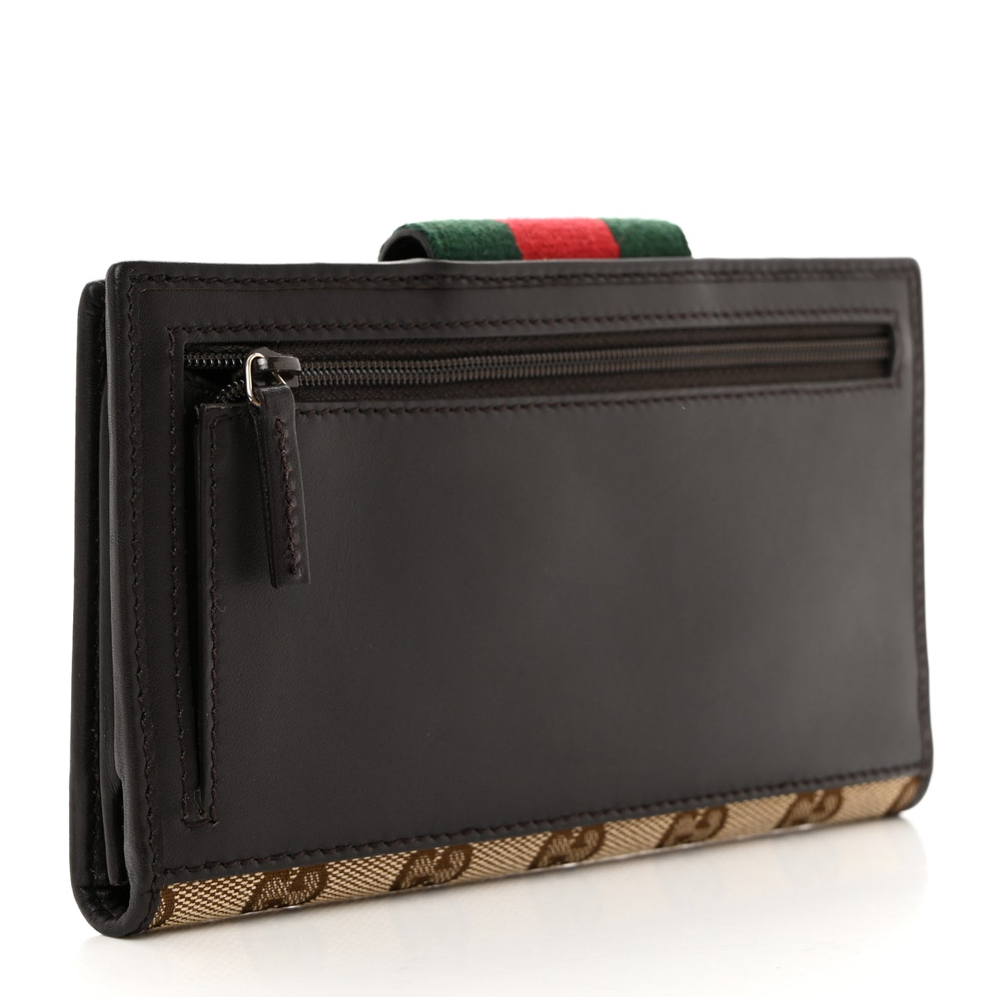 Monogram Calfskin Ladies Web Continental Wallet Beige Ebony Cocoa