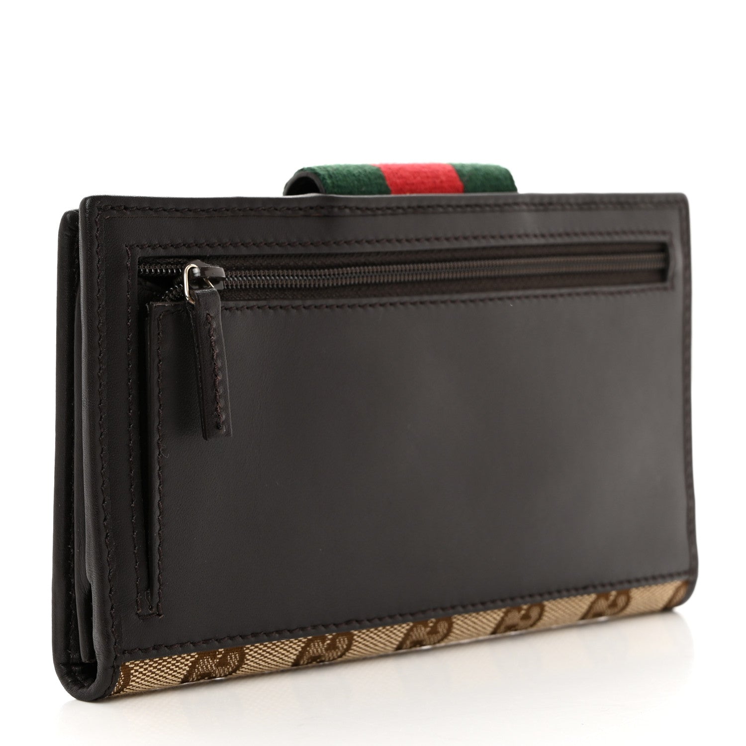 Gucci Monogram Calfskin Ladies Web Continental Wallet Beige Ebony Cocoa 3 of 7