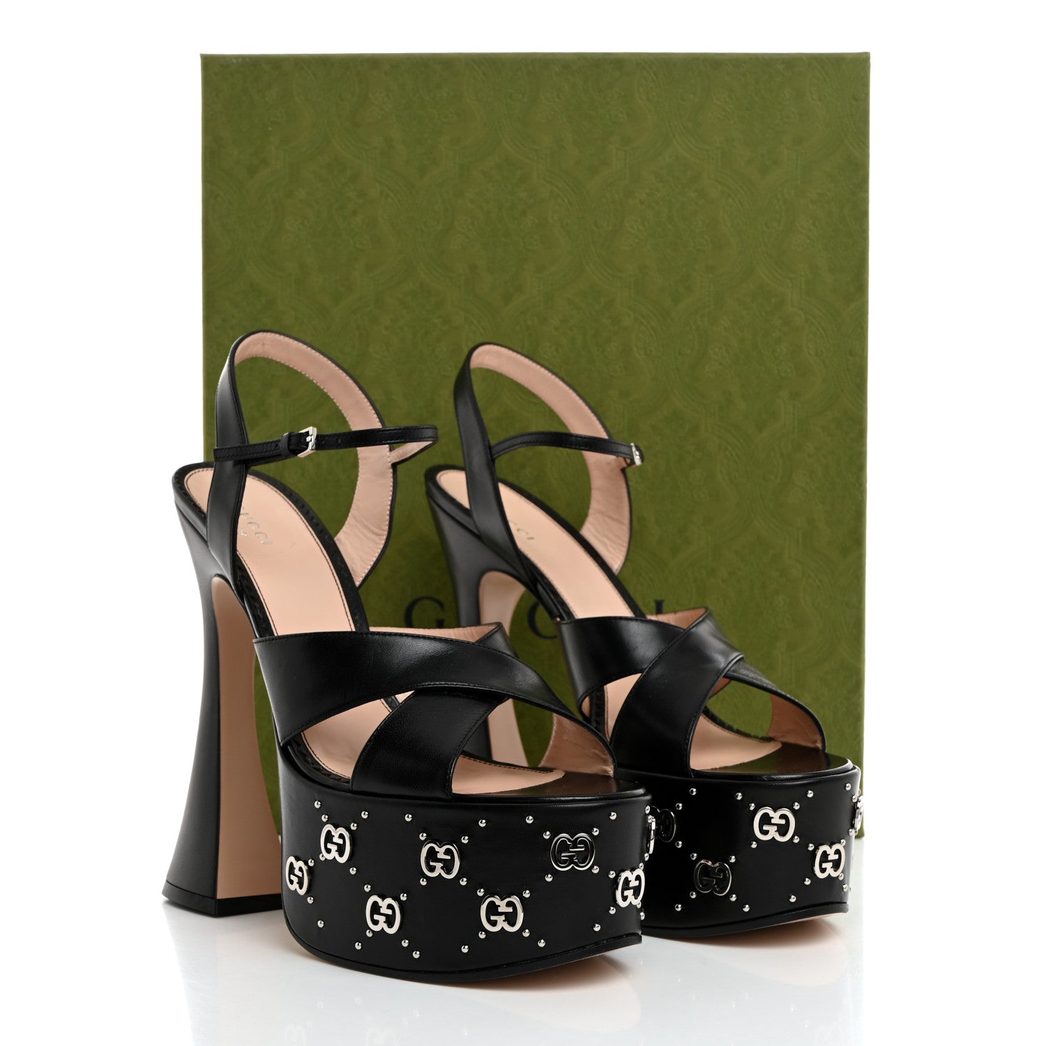 Gucci Malaga Kid Interlocking G Studs 155mm Platform Sandals 41 Perfect Black 8 of 8