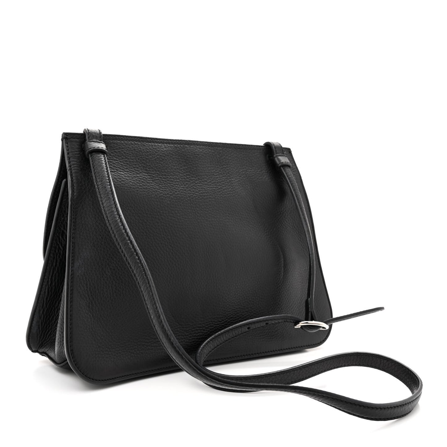 Pebbled Calfskin Medium Bamboo Daily Flap Shoulder Bag Black