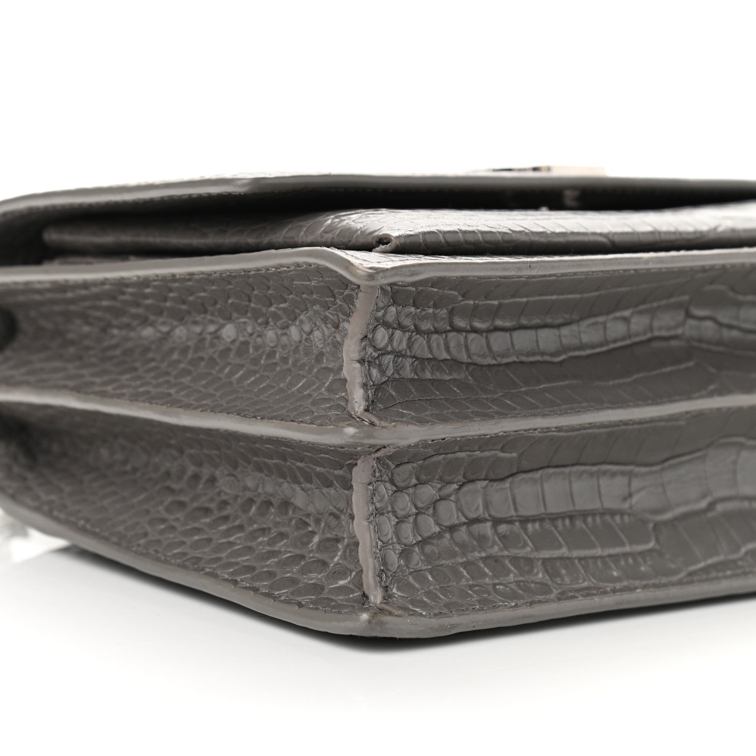 Saint Laurent Calfskin Crocodile Embossed Medium Monogram Sunset Fog 10 of 12