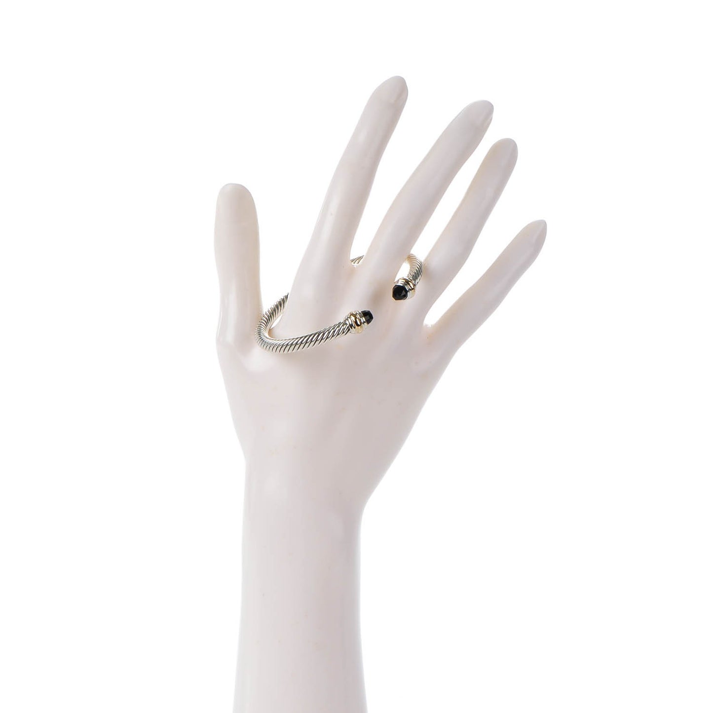 Sterling Silver 14K Yellow Gold Black Onyx 5mm Cable Classics Bracelet