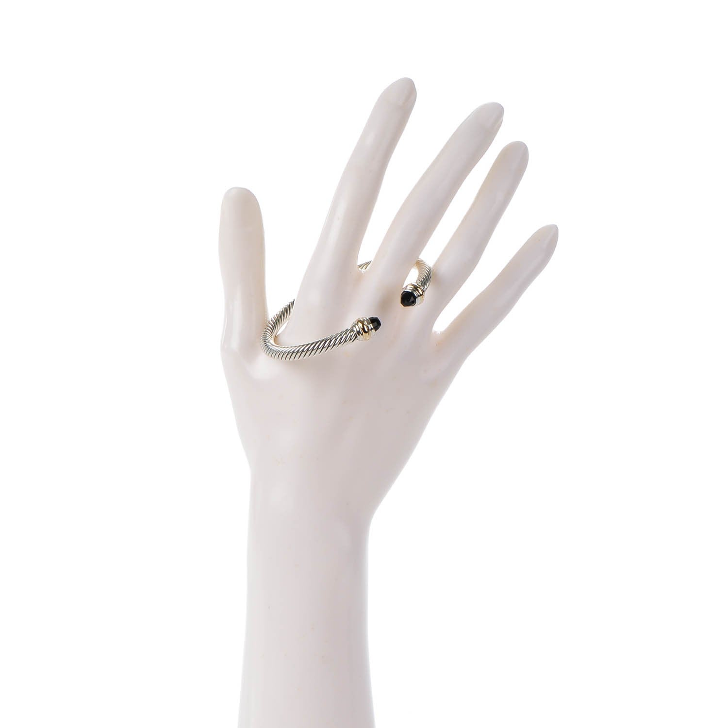 David Yurman Sterling Silver 14K Yellow Gold Black Onyx 5mm Cable Classics Bracelet 2 of 6
