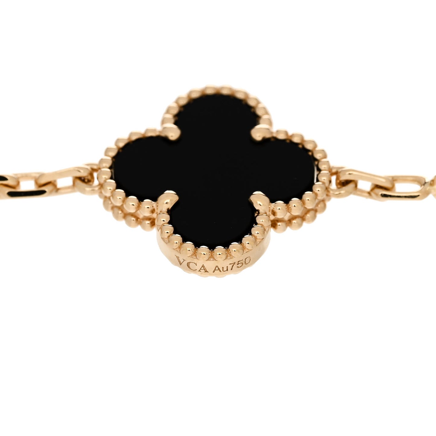 18K Yellow Gold Black Onyx 5 Motifs Vintage Alhambra Bracelet