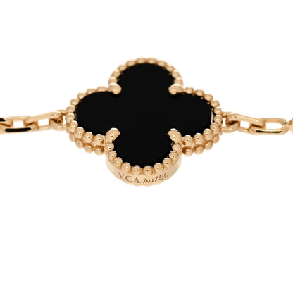 Van Cleef & Arpels 18K Yellow Gold Black Onyx 5 Motifs Vintage Alhambra Bracelet 4 of 5