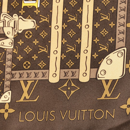 Louis Vuitton Silk Monogram Trunks Square Scarf Marroon 2 of 6