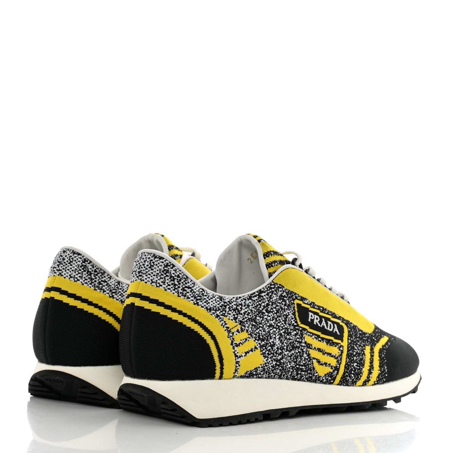 Prada Sport Knit Fabric Mens Logo Running Sneakers 9 Black Giallo 4 of 11