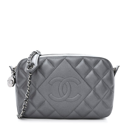 Chanel Metallic Lambskin Quilted Small Diamond CC Camera Case Dark Silver 1 of 11