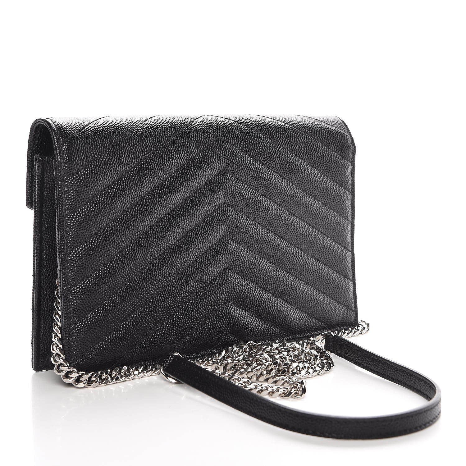 Saint Laurent Grain De Poudre Matelasse Chevron Monogram Envelope Chain Wallet Black 3 of 8