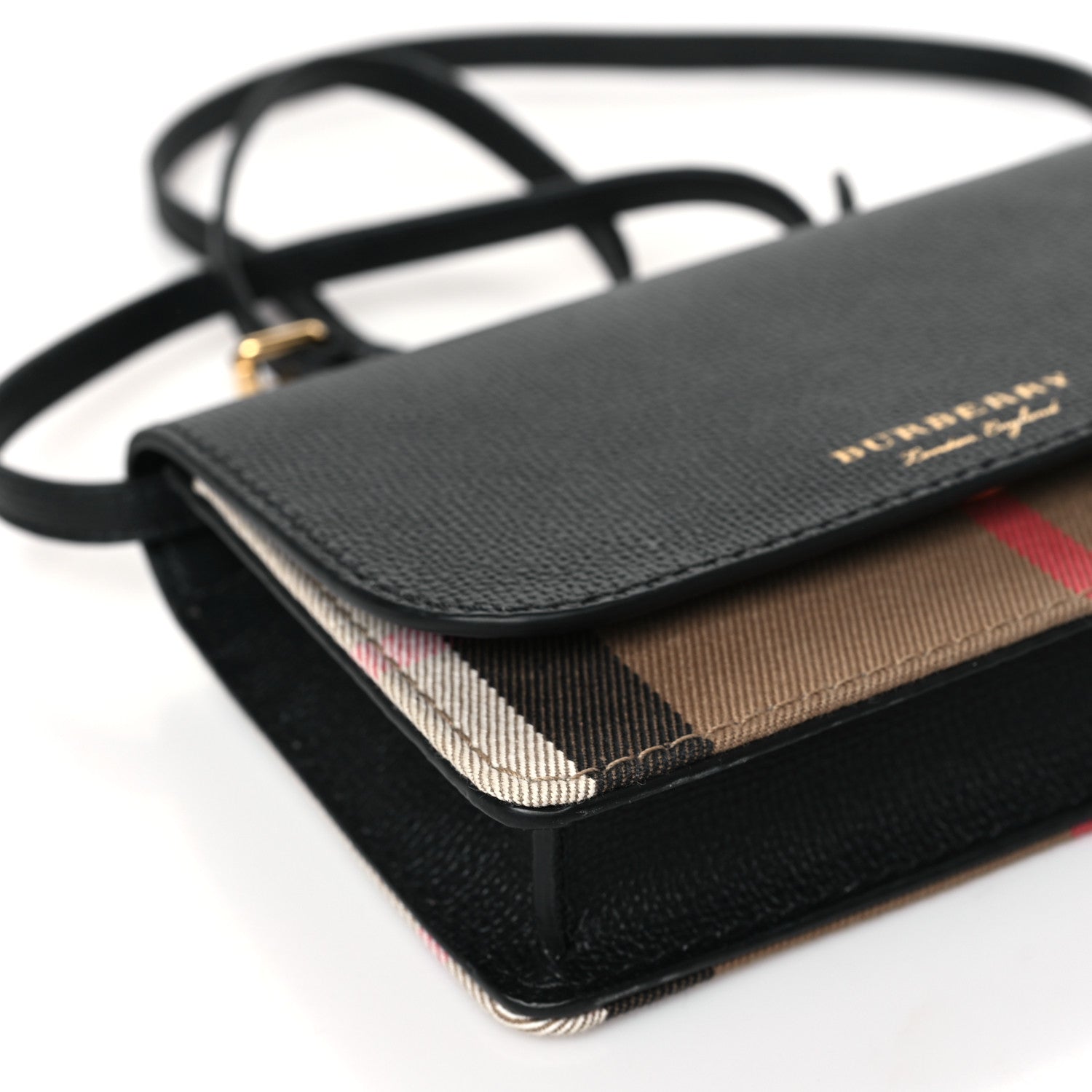 Burberry Derby Calfskin House Check Wallet On Chain Black 7 of 8