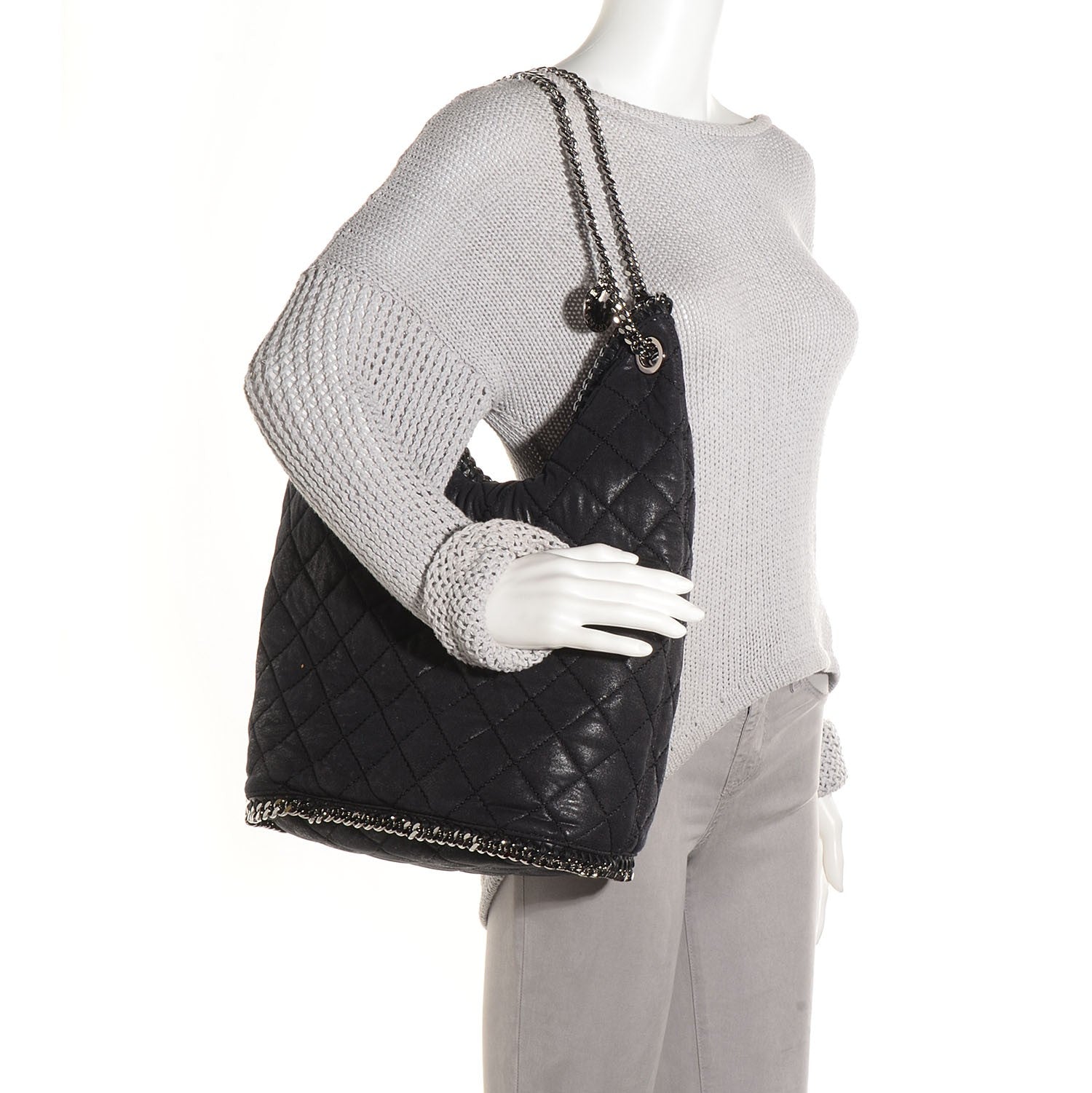 Stella McCartney Quilted Faux Leather Large Falabella Bucket Bag Black 2 of 7