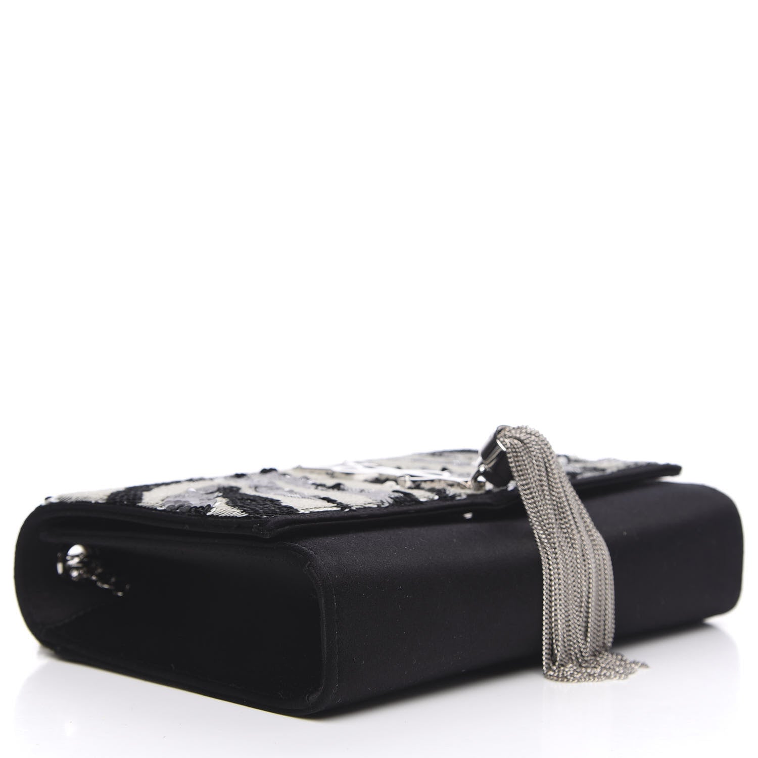 Saint Laurent Satin Sequin Zebra Small Monogram Kate Tassel Satchel Black White 4 of 9
