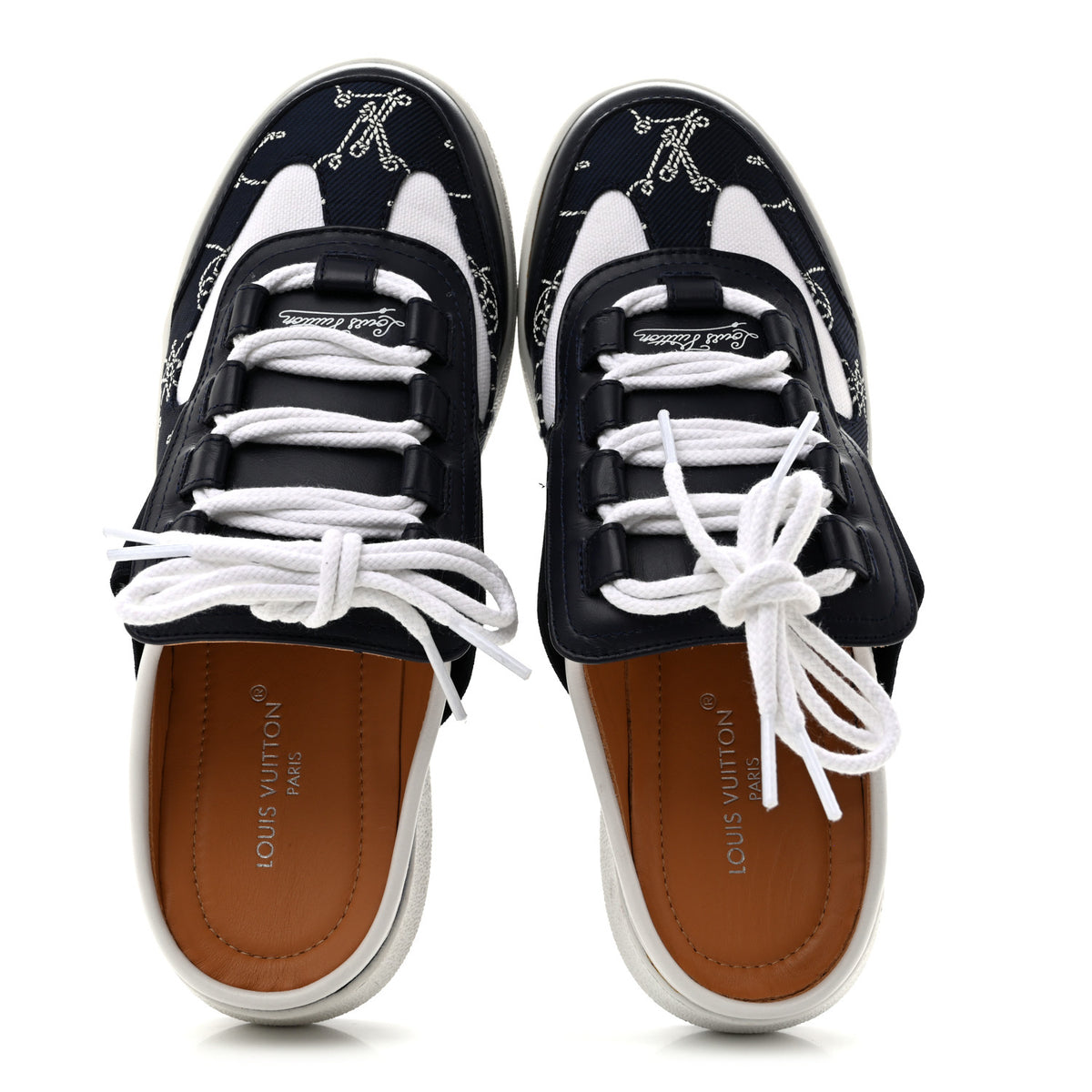 Canvas Monogram Lous Open Back Sneaker 38 Navy Blue