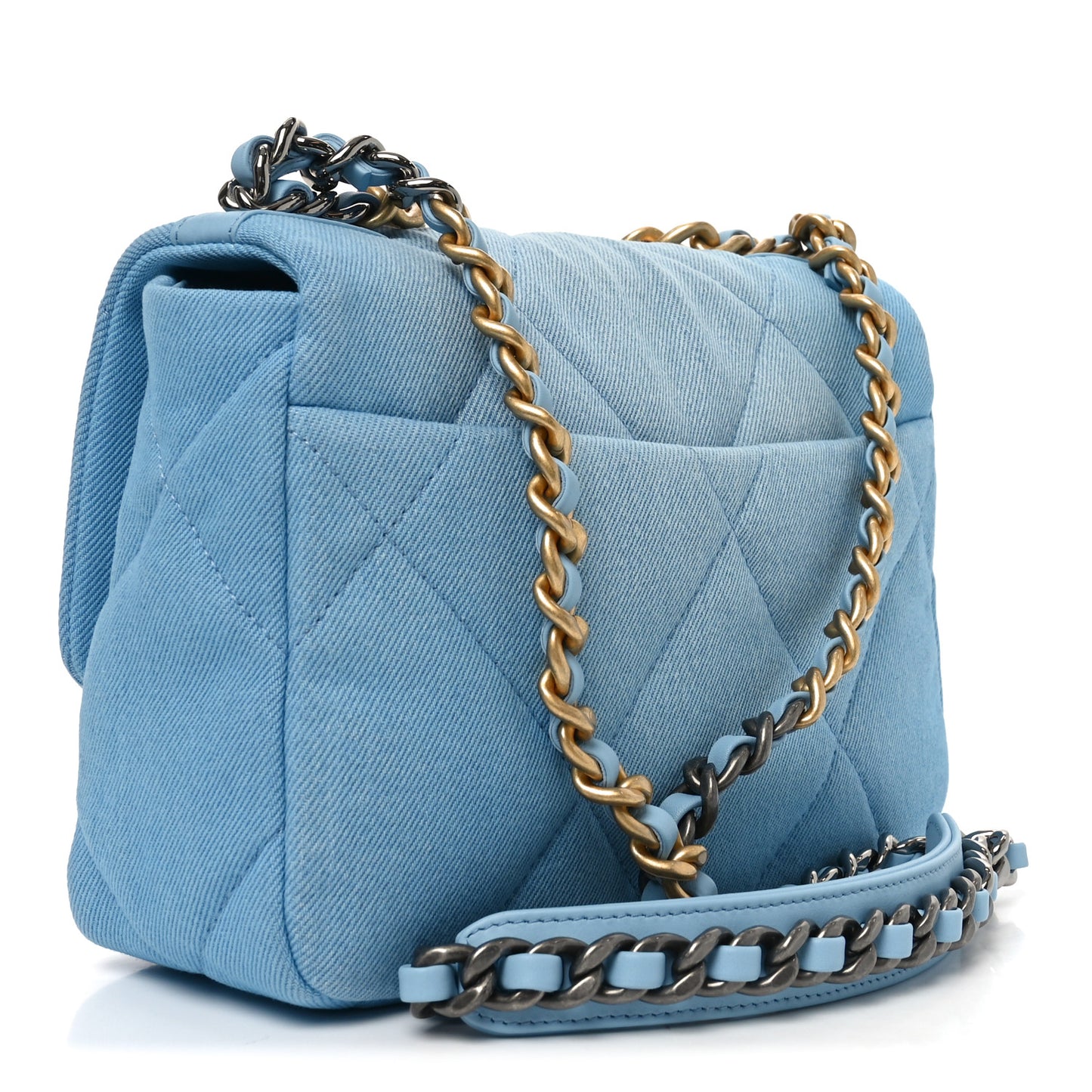 Denim Quilted Medium Chanel 19 Flap Light Blue