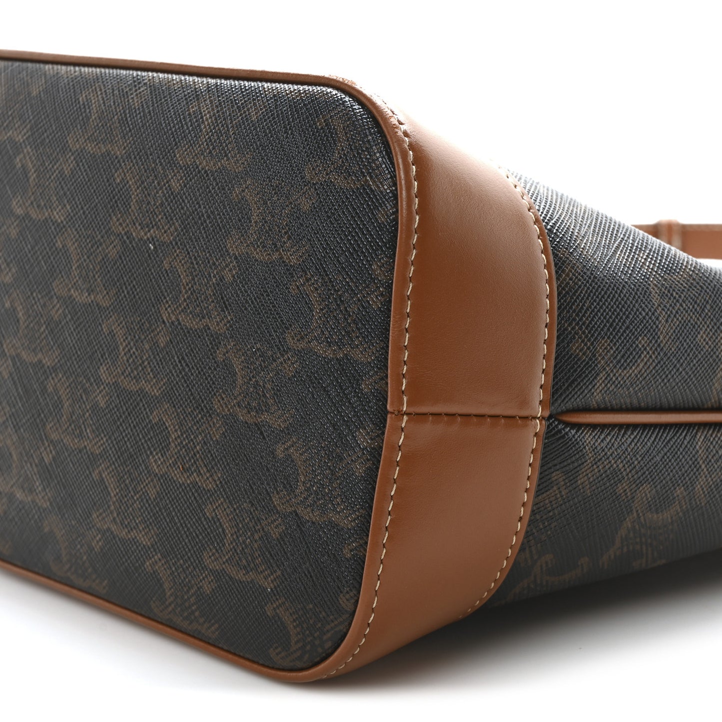 Triomphe Canvas Calfskin Small Bucket Bag Tan