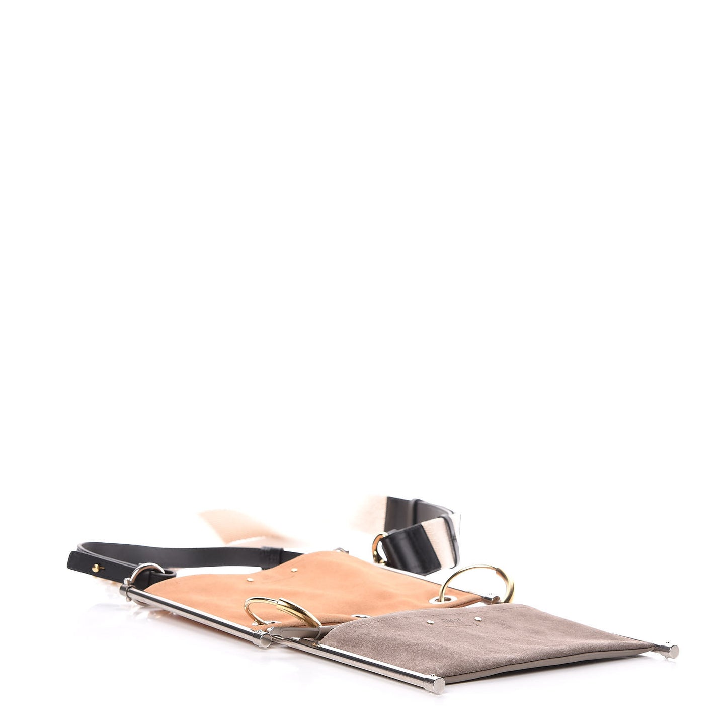 Smooth Calfskin Suede Roy Double Shoulder Bag Merino Grey Blushy Pink