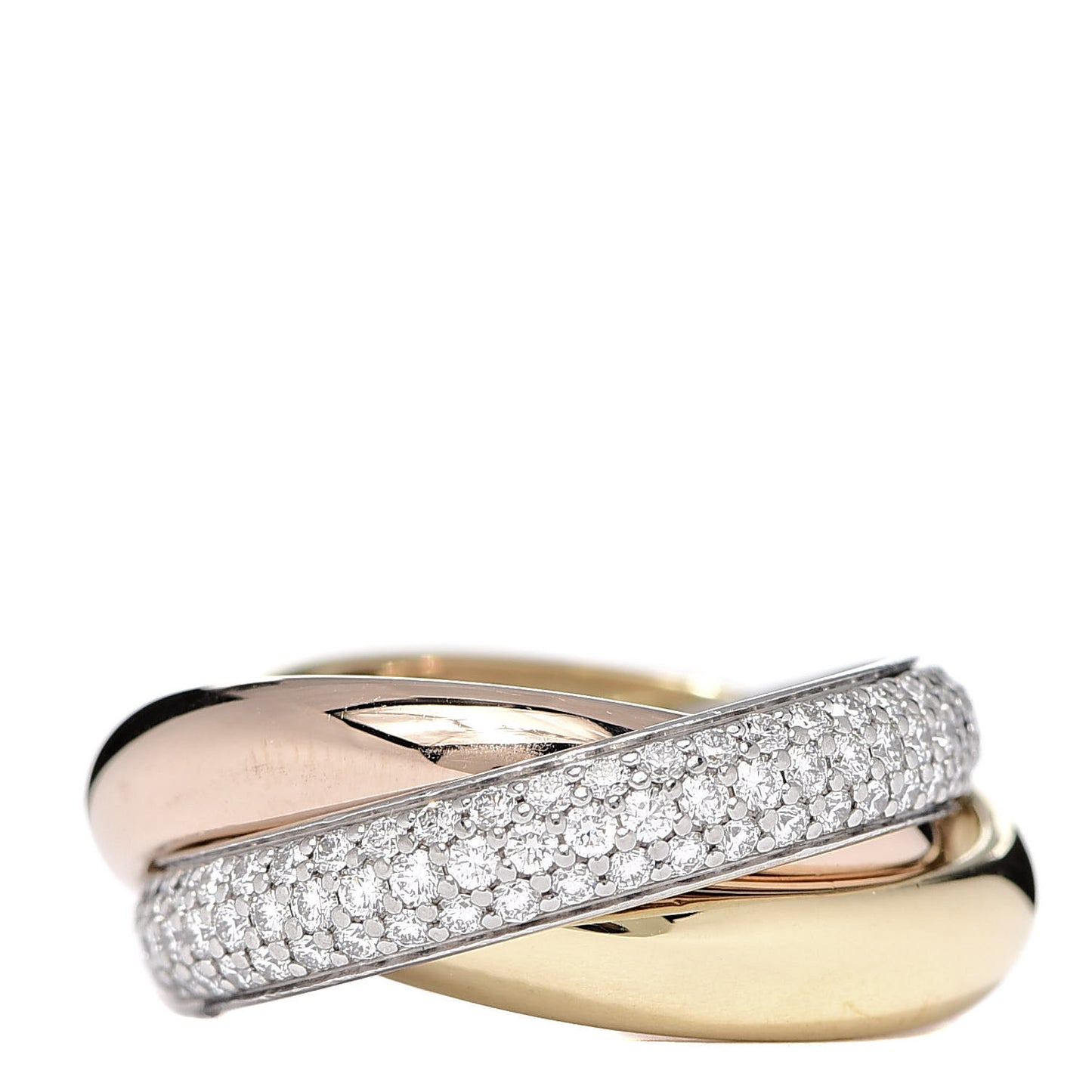 18K White Yellow Pink Gold Diamond Classic Trinity Paved Ring 48 4.5