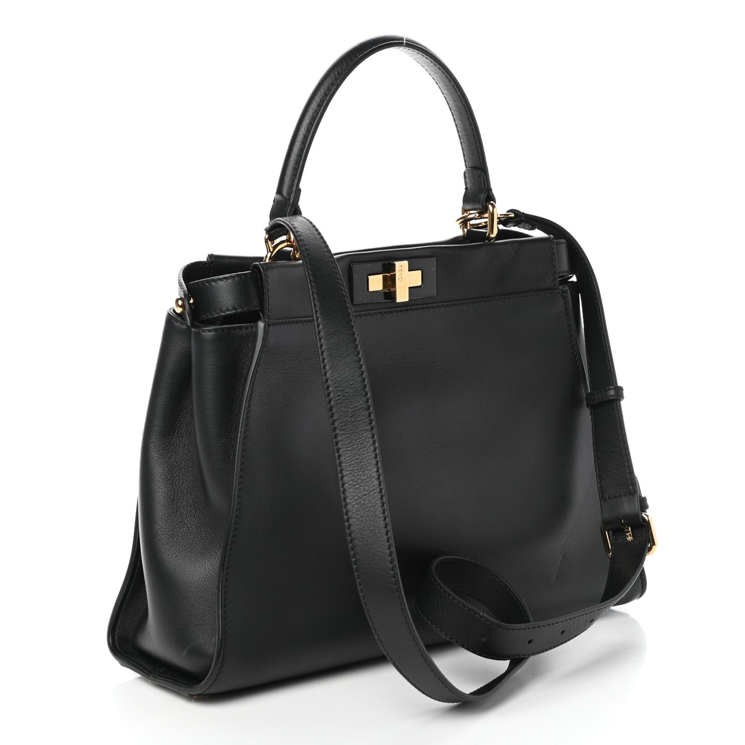 Fendi Vitello Seta Shiny Nappa Medium Peekaboo Iconic Satchel Black 3 of 10