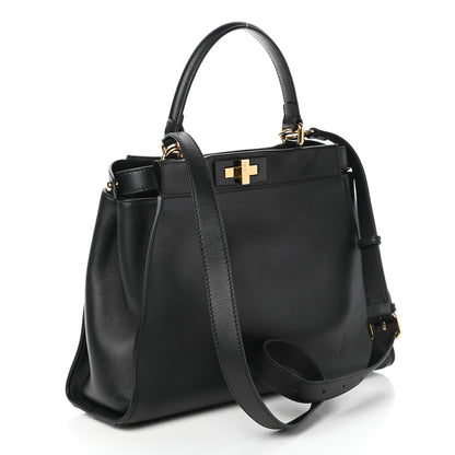Fendi Vitello Seta Shiny Nappa Medium Peekaboo Iconic Satchel Black 3 of 10