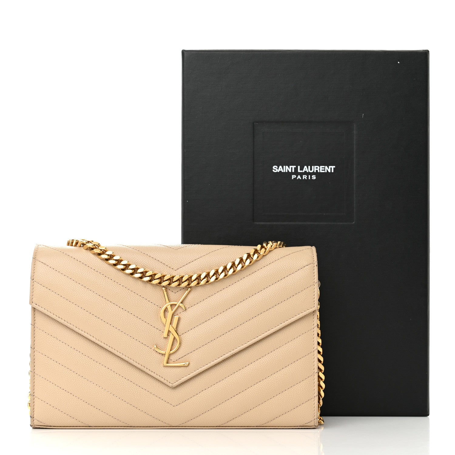 Saint Laurent Grain De Poudre Matelasse Chevron Monogram Chain Wallet Nude Powder 19 of 19