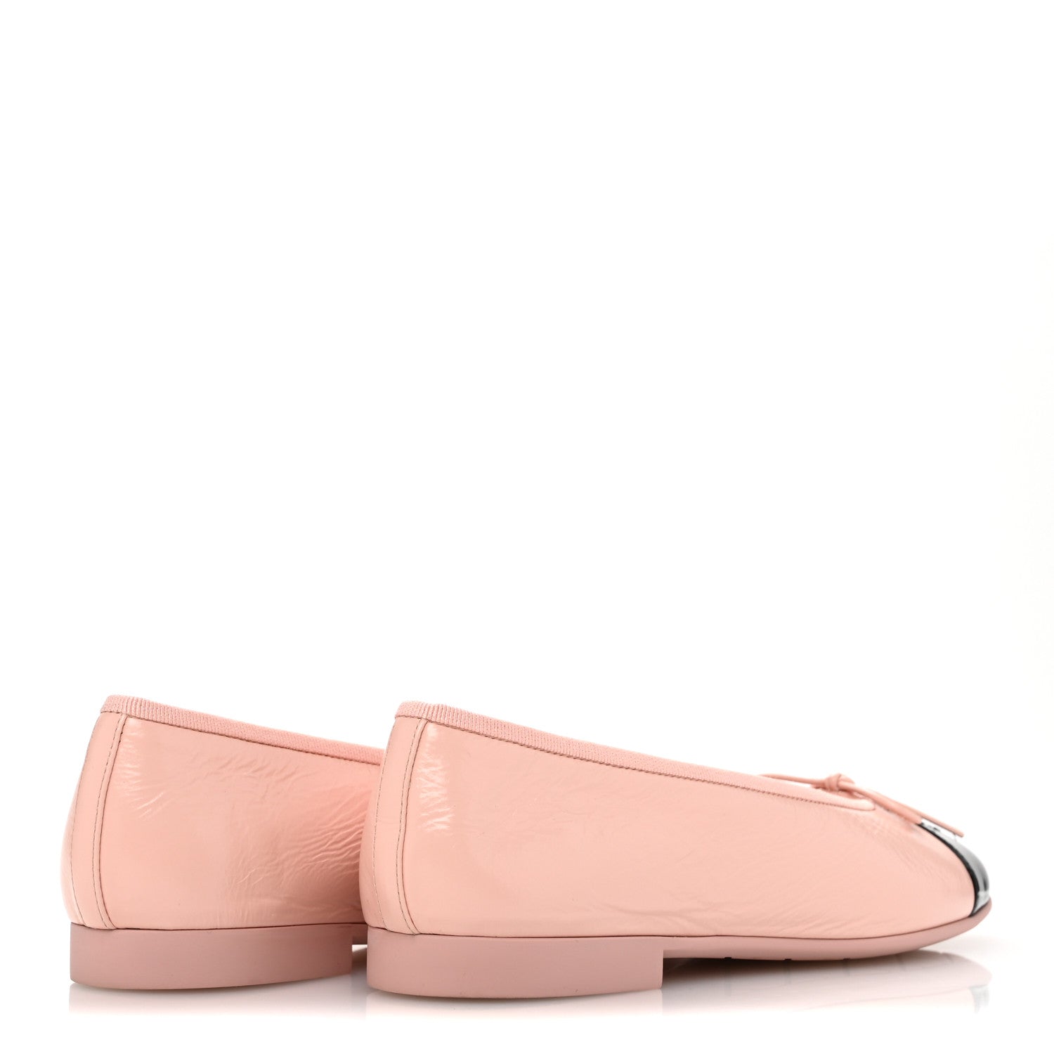 Chanel Shiny Crumpled Calfskin Patent CC Cap Toe Ballerina Flats  38 Light Pink Black 5 of 9