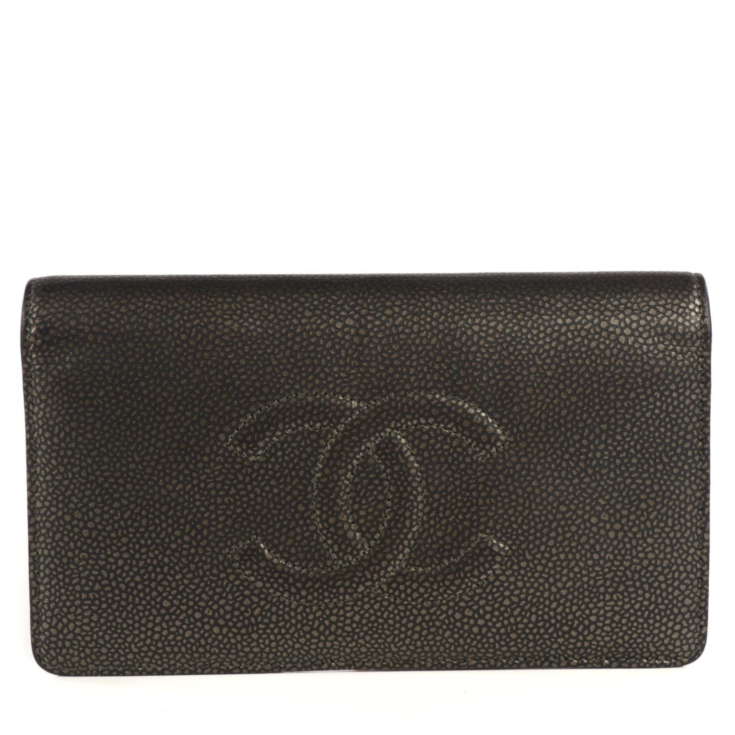 Chanel Metallic Caviar Timeless CC Yen Wallet Dark Silver 1 of 8