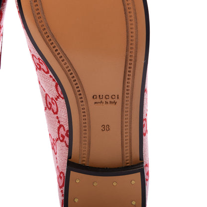 Gucci Canvas GG Monogram Horsebit Womens Jordaan Loafers 38 Gardenia Hibiscus Red 8 of 10