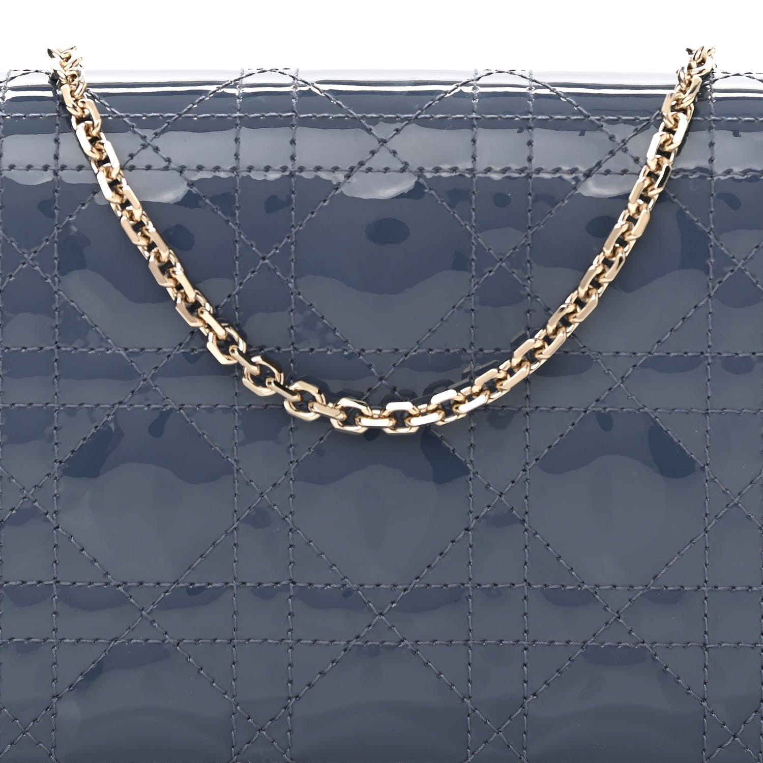 Christian Dior Patent Cannage Lady Dior Clutch Denim Blue 10 of 12