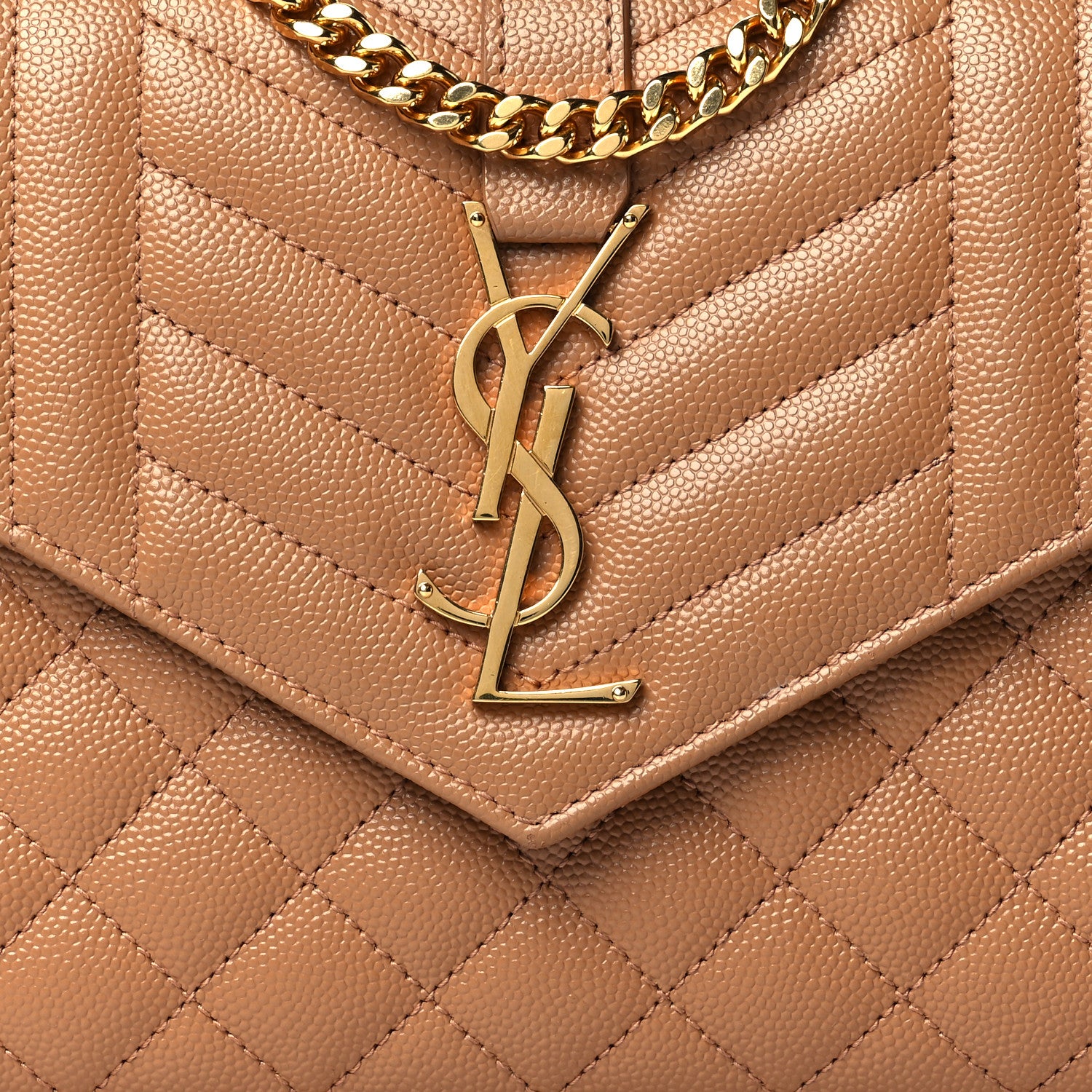 Saint Laurent Grain De Poudre Mixed Matelasse Triquilt Monogram Chain Wallet Dune 6 of 8