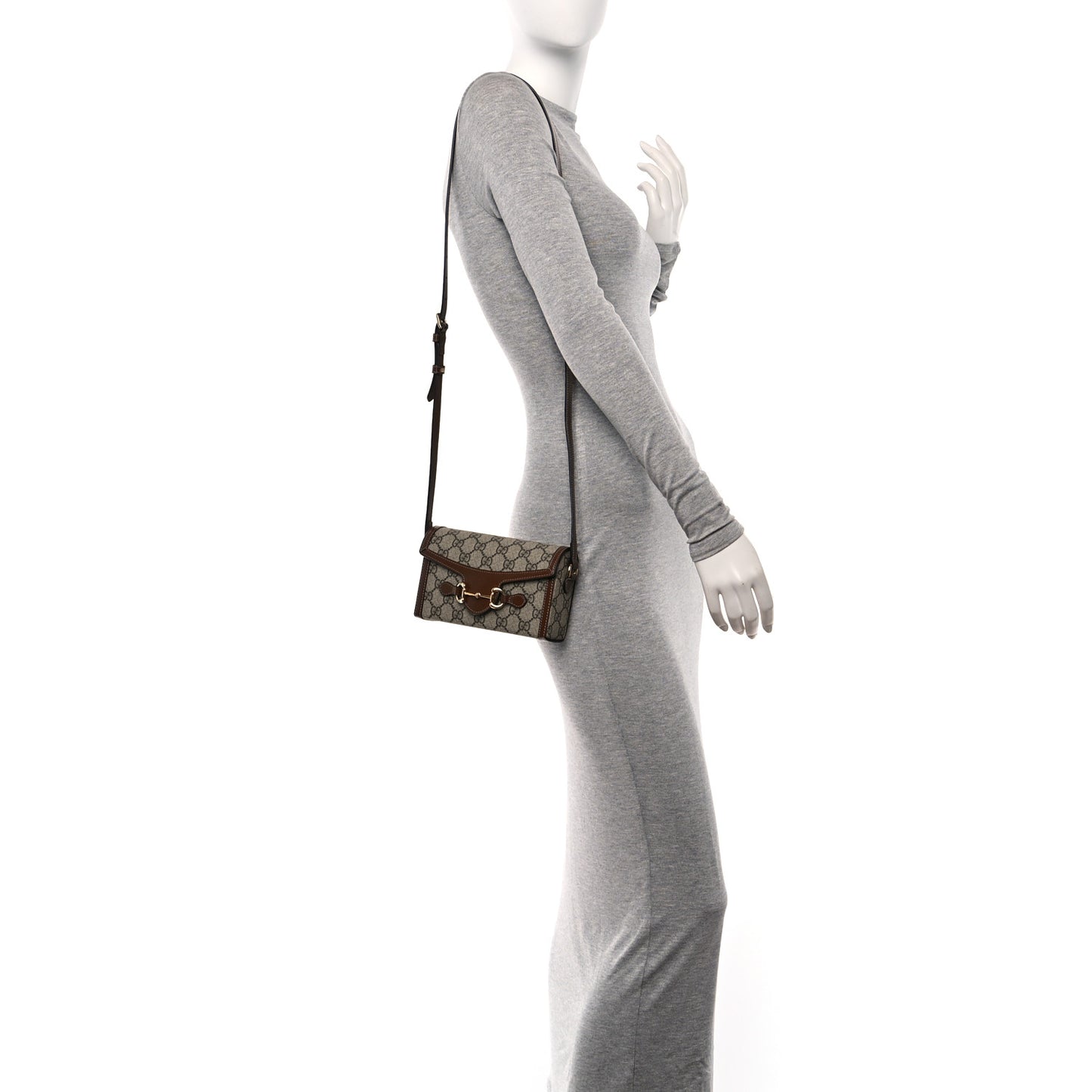 GG Supreme Monogram Textured Dollar Calfskin Mini Horsebit 1955 Shoulder Bag Beige Brown Sugar