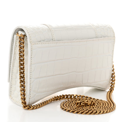 Balenciaga Shiny Calfskin Crocodile Embossed Hourglass Chain Bag White 3 of 9