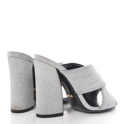 Gucci Glitter Fabric Webby Crossover High Heel Slide Sandals 35.5 Argento 4 of 9