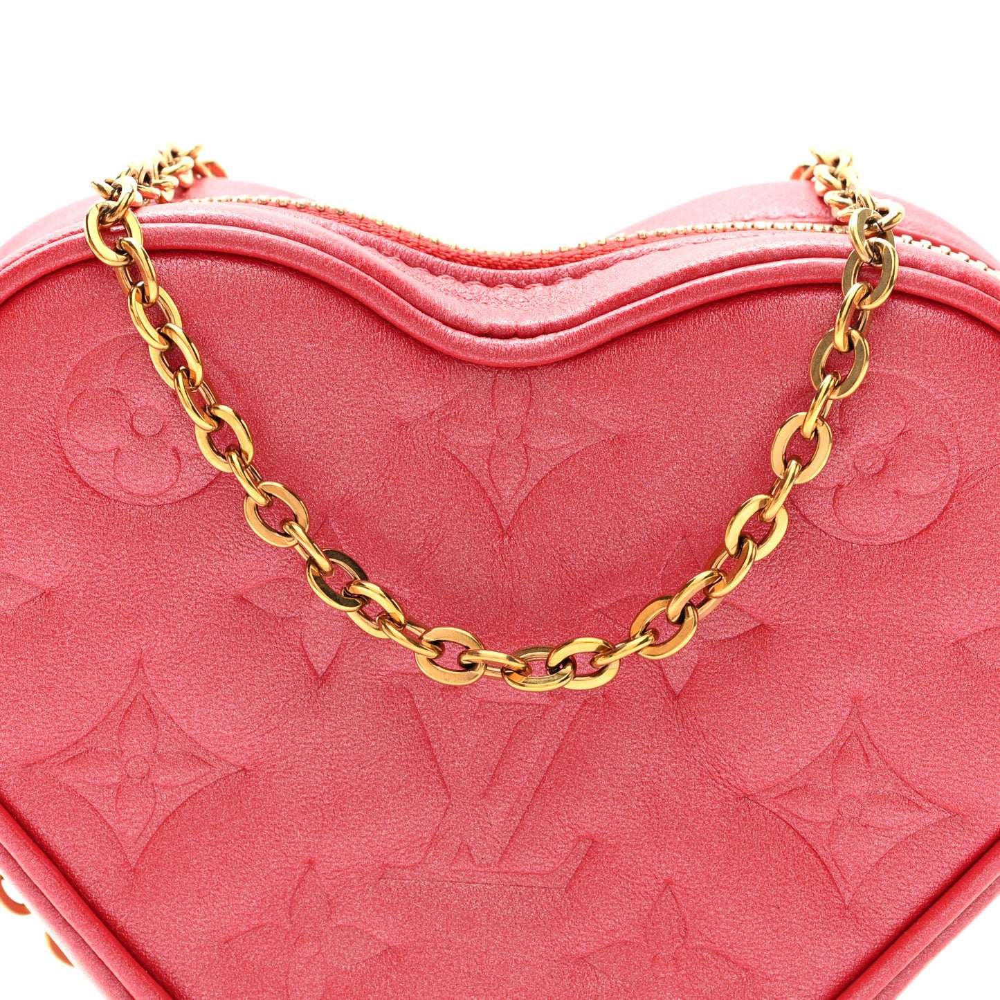 Lambskin Embossed Monogram Fall In Love Sac Coeur Heart Chain Bag Lipstick Red