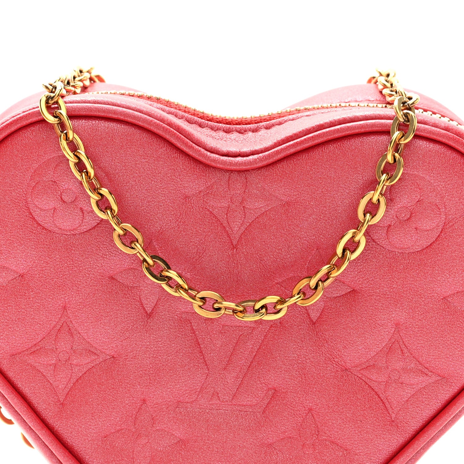Louis Vuitton Lambskin Embossed Monogram Fall In Love Sac Coeur Heart Chain Bag Lipstick Red 7 of 8