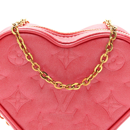 Louis Vuitton Lambskin Embossed Monogram Fall In Love Sac Coeur Heart Chain Bag Lipstick Red 7 of 8