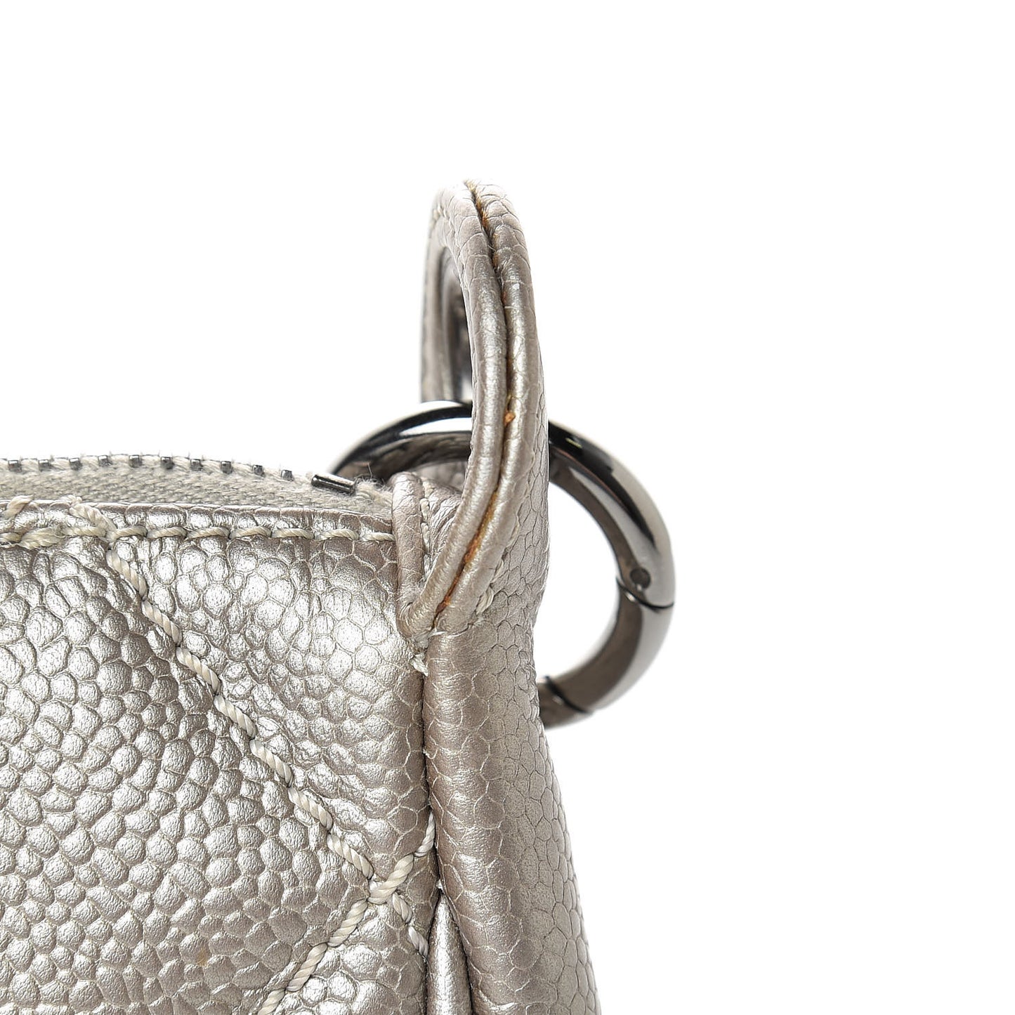 Metallic Caviar Quilted CC Shoulder Bag Silver