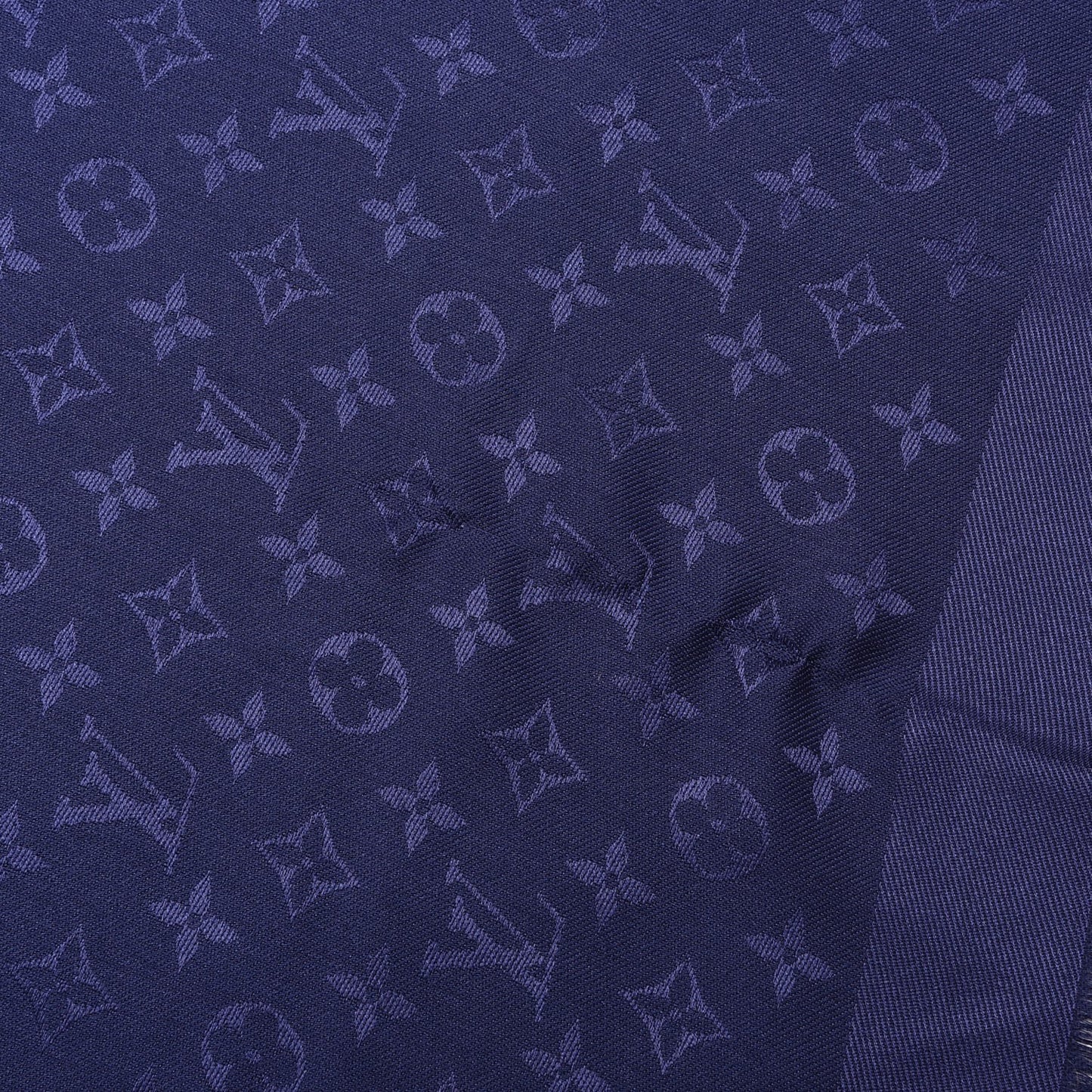 Silk Wool Monogram Shawl Night Blue