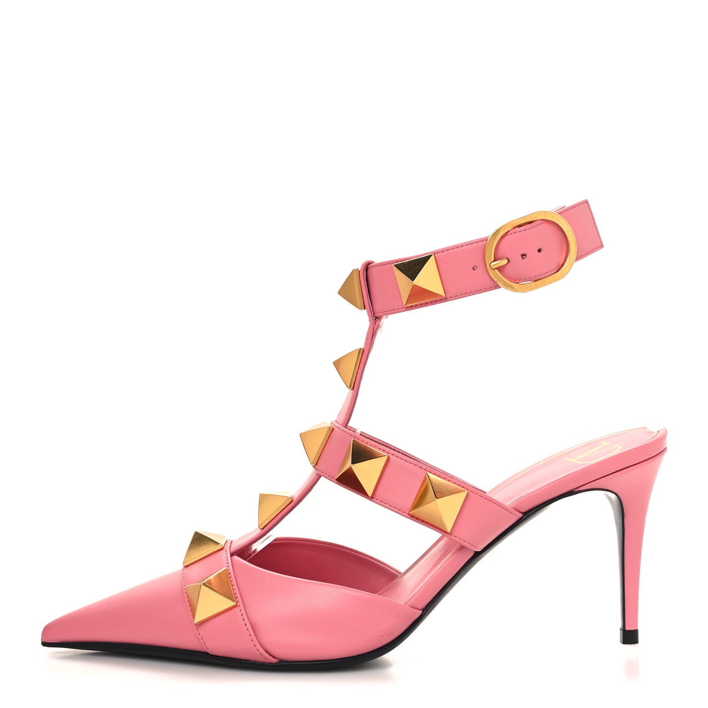 Calfskin Roman Stud Ankle Strap 80mm Pumps 38 Flamingo Pink