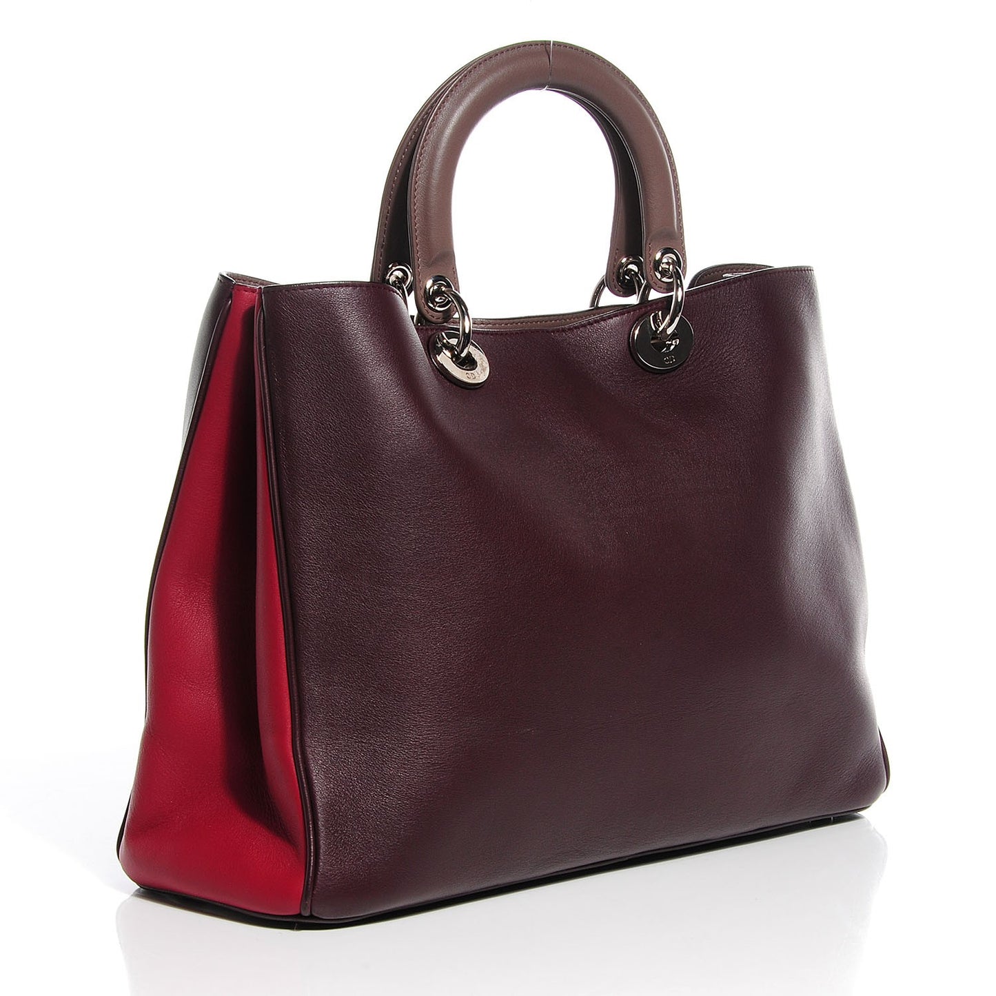 Smooth Calfskin Tri-Color Large Diorissimo Tote Burgundy